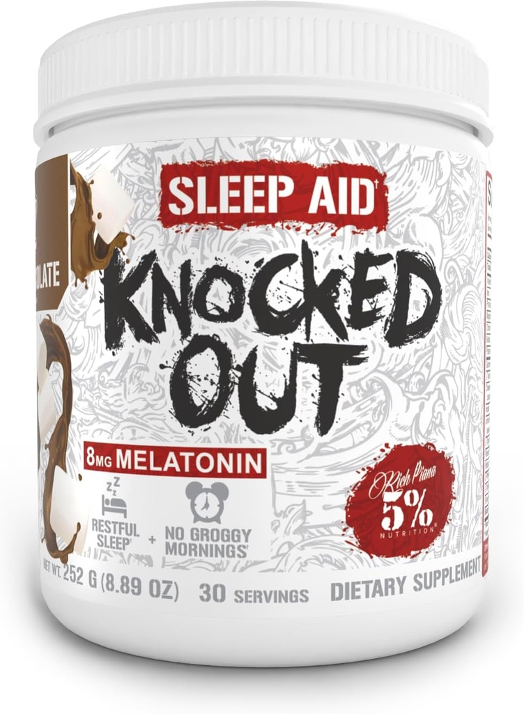 5 Beslenme Zengin Piana Knocked Out Natural Sleep Aid | Post-Workout Recovery & Deep Sleep Supplement | GABA, Melatonin, Chamomile, Tyrosine, 5-HTP, & More | 8.4 oz, 30 Servisler (Sıcak)