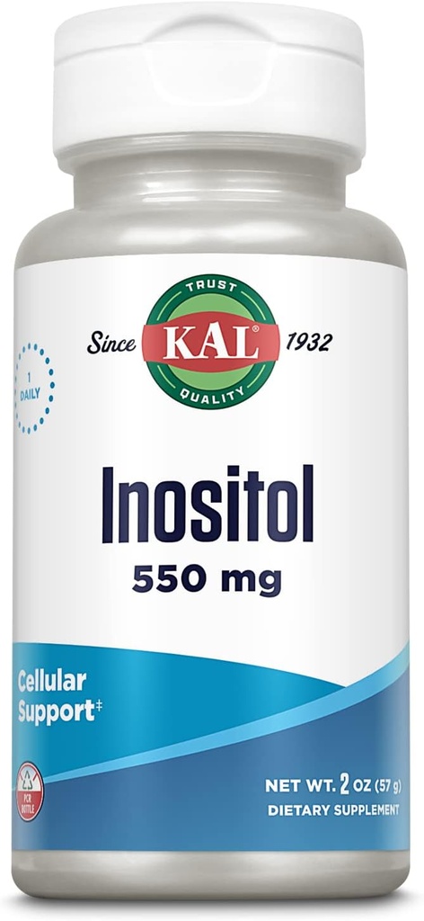 KAL Inositol Powder 550mg, Brain Health, Nervous System & Mood Support Supplement, Cellular Health Support, Enhanced Absorption Formula, Easy to Mix, Approx. 102 Servings, 2oz