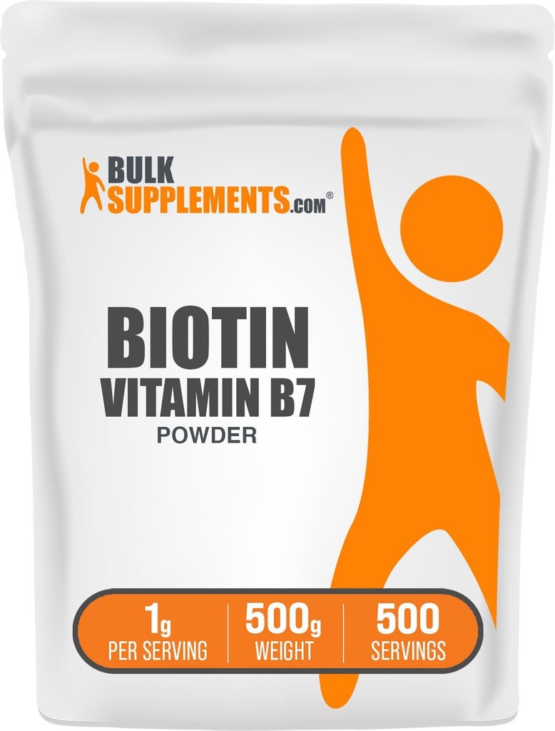 BulkSupplements.com Biotin 1000006 Toz - B7 Vitamini, Saçlar, Cilt ve Çiçekler - Gluten Ücretsiz, Hizmet Için 1g (10 mg Biotin), 500g (1.1 lbs) (Paket B7, Vitaminler)