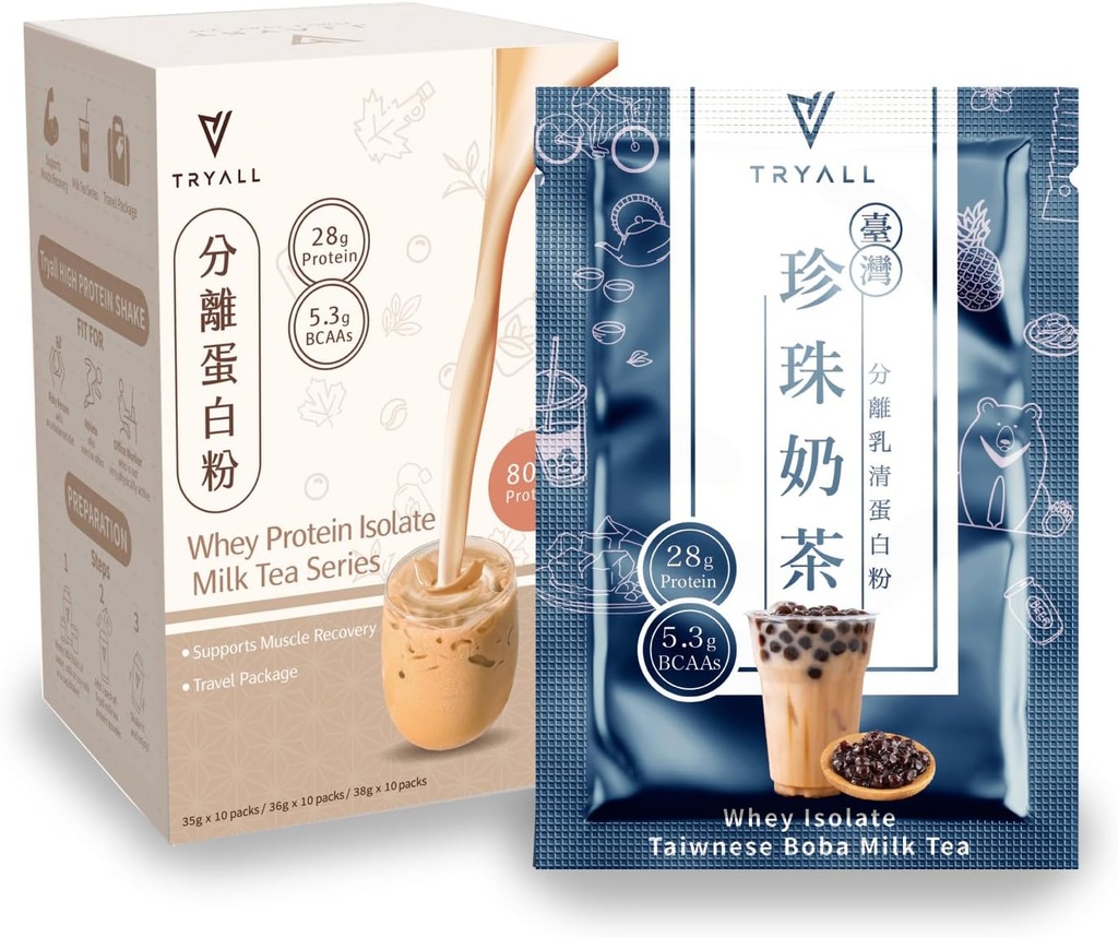 TRYALL Recharge Post Workout Supplement Daily Muscle Builder & Recovery Supplement (Taiwan Milk Tea, 10 Packs)