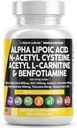 Alpha Lipoic Acid 600 mg N-Acetyl Cysteine 600 mg Acetyl L-Carnitine 500 mg Benfotiamine 300 mg - B1 B6 & B12 ile Kadınlar ve Erkekler için Destek Tamam - ABD'de 90 Caps