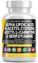 Alpha Lipoic Acid 600 mg N-Acetyl Cysteine 600 mg Acetyl L-Carnitine 500 mg Benfotiamine 300 mg - B1 B6 & B12 ile Kadınlar ve Erkekler için Destek Tamam - ABD'de 90 Caps