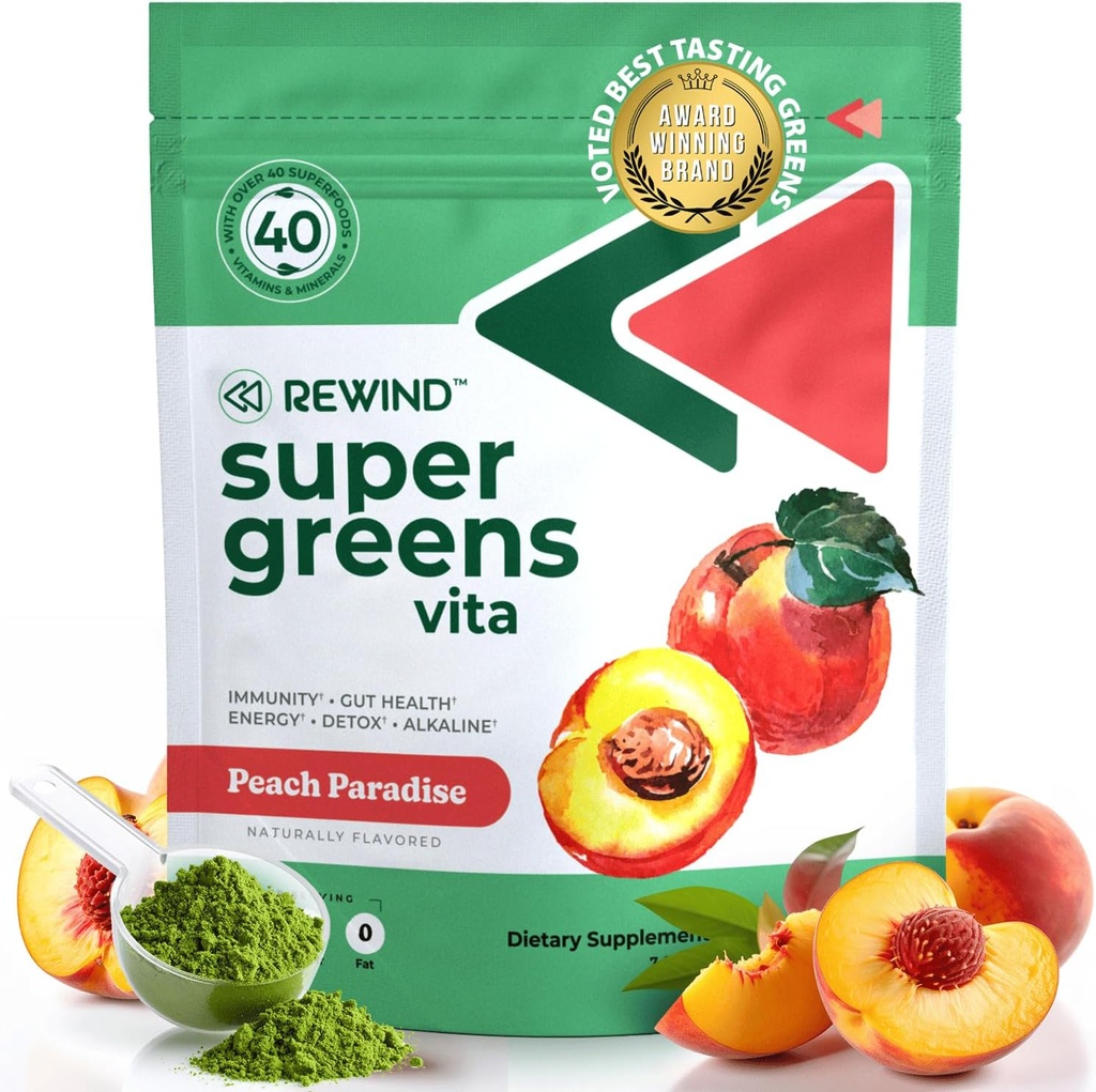 Super Greens Tozunu 40 + Superfoods ile En İyi Tasting Super Greens Toz - Günlük Yeşil Toz B12, çinko, C vitamini, Magnezyum & Food - Green Juice Superfood Mix - Peach Flavor
