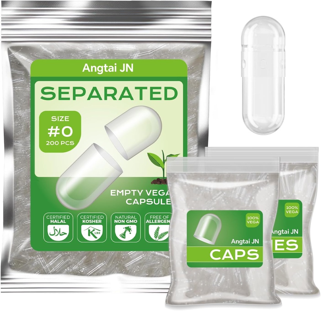Vegan Boyut 0 Ayrılı Kapsüller Boş Pill Caps Plant Esaslı Clear (200 Caps+200 Bodies) Gluten Free, Non-GMO, Halal Onaylı Kit for Vegetarian DIY Your Own Supplements