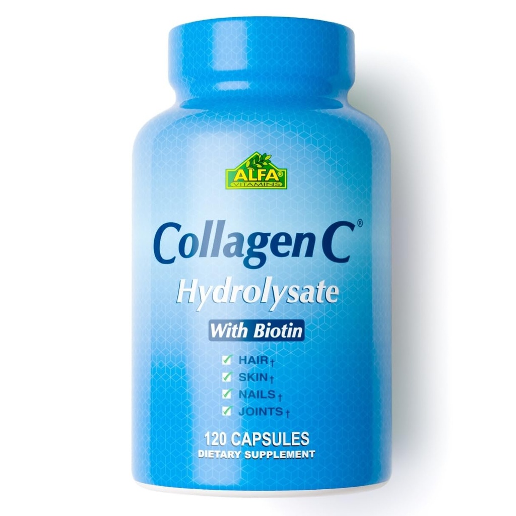 Premium Collagen Hydrolysate By Alfa Vitamins - Anti-Aging Beslenme Supplement Rich In Vitamin C - Skin, Nails & Hair Rejuvenation - Supports Bone & Muscle Health - Made In USA - 120 Capsules