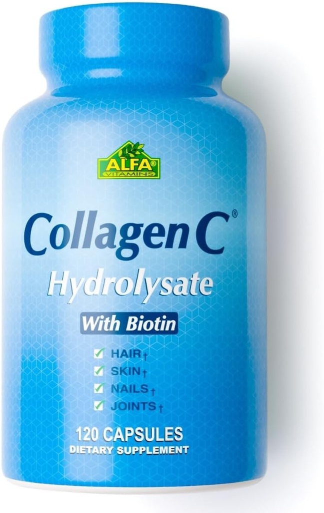 Premium Collagen Hydrolysate By Alfa Vitamins - Anti-Aging Nutritional Supplement Rich In Vitamin C - Skin, Nails & Hair Rejuvenation - Supports Bone & Muscle Health - Made In USA - 120 Capsules