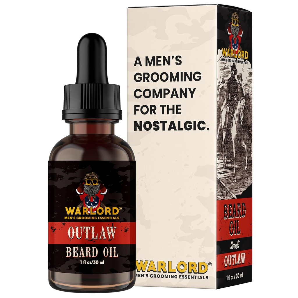 WARLORD Beard Oil & Beard Softener for Men - Beard Moisturizer & Natural Beard Oil to Reduce Itchy Skin, Tame Hair and manage Frizz - Outlaw, 1 Fl Ozener
