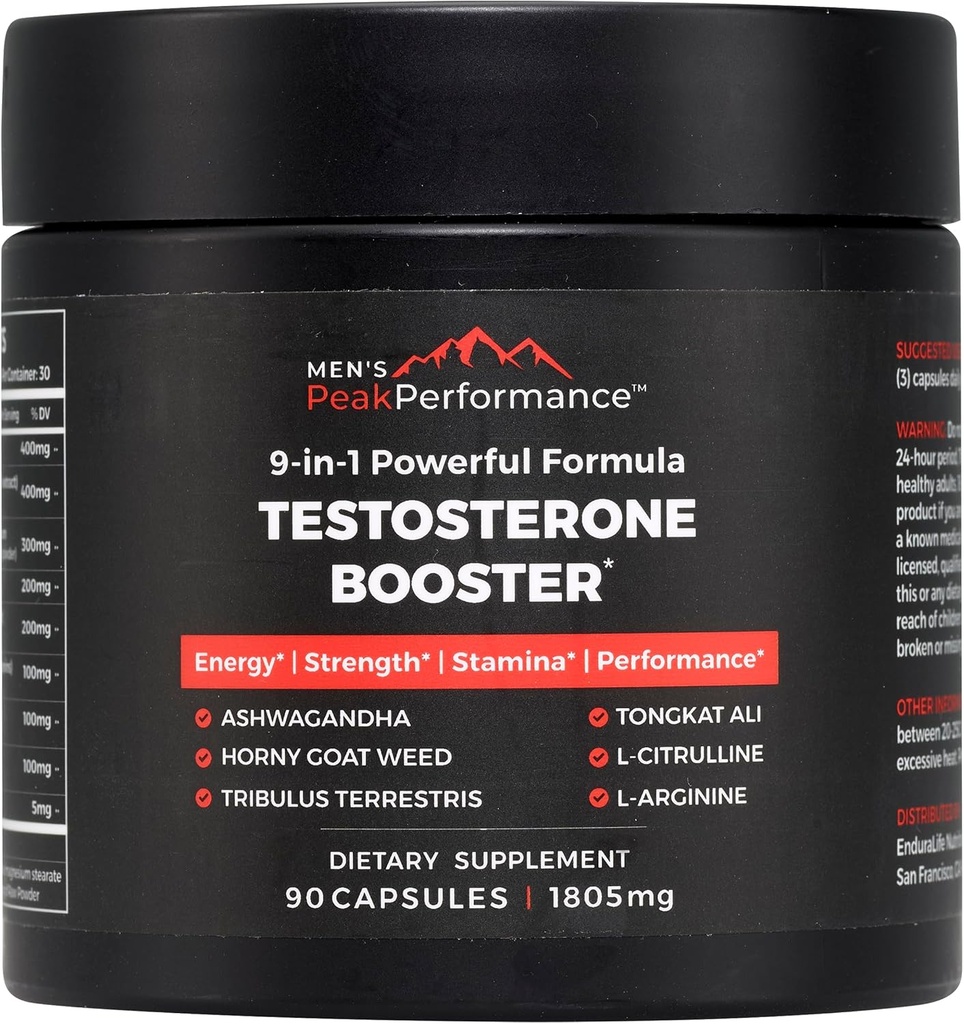 MEN'S PeakPerformance - Erkekler için testosteron ATM Supplement - Stamina, Kas Büyüme, Enerji, Güçlü, Endurance & Drive - Ashwagandha, Tribulus, L-Arginine, Tongkat Ali- 90 Capsules