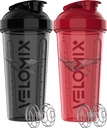 VELOMIX -2 Pack- 28 oz protein Mixer Şişeler - 2 Wirex Whisk | Protein Shakes | Protein Shaker Şişe Paketi | Protein Shakes için Shaker Şişe Paketi | Shakers for Protein Shakes - Black&Red&Red&Red & Red