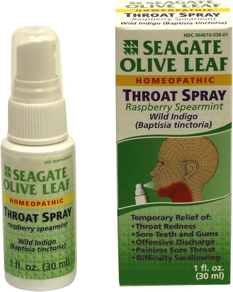 Seagate Products Homeopathic Olive Leaf Throat Spray ( 1 Ounce Raspberry-Spearmint