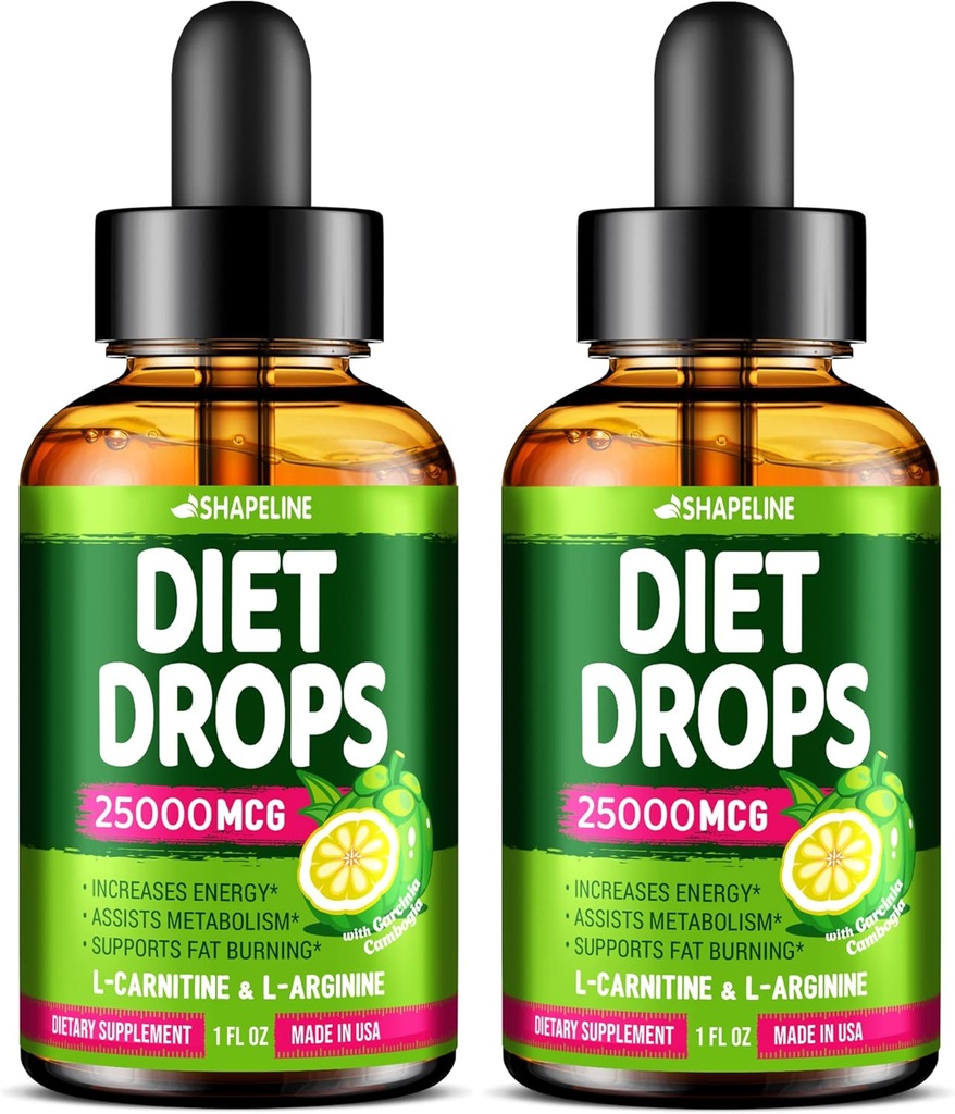 (Pack of 2) Diyet Drops - ABD'de Yapılan - Kadınlar ve Erkekler için Suppressant - Doğal Metabolism Branson - Garcinia Cambogia, L-Arginine & L-Glutamine 1 Fl Oz