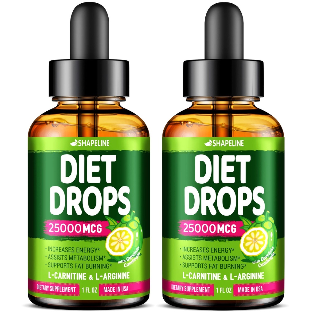 (Pack of 2) Diyet Drops - ABD'de Yapılan - Kadınlar ve Erkekler için Suppressant - Doğal Metabolism Branson - Garcinia Cambogia, L-Arginine & L-Glutamine 1 Fl Oz