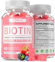 Biotin Supplement, 60 Vegan Gummies, Antioksit Sağlıklı Cilt, Kadınlar ve Erkekler için Saç ve Çiçeği Destek, Non-GMO