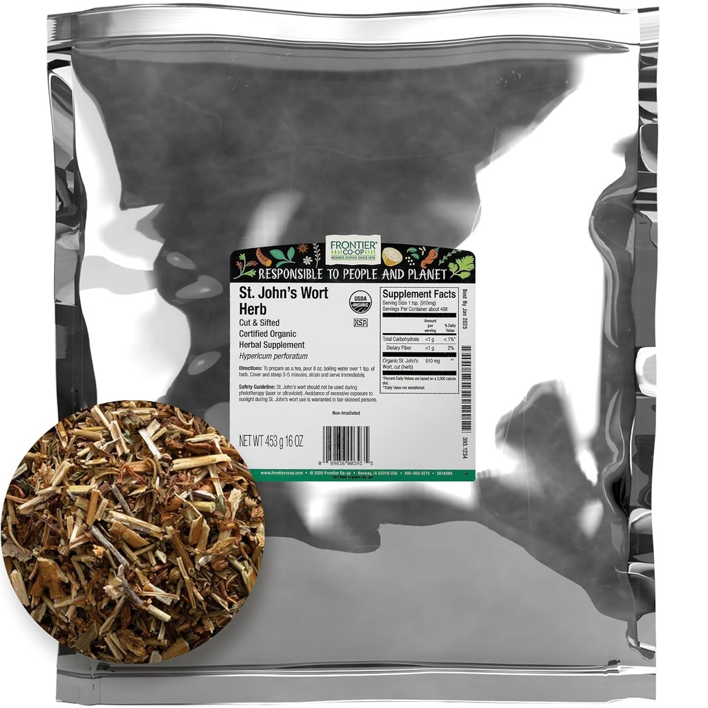 Organic Cut and Sifted Saint John's Wort Herb 1lb - Αποξηραμένο Βότανο για το βιολογικό τσάι ή κάψουλες, λάδι, βάμμα, συμπλήρωμα