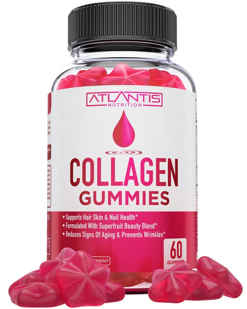 Atlantis Beslenme Kolajn Gu Kadınlar için Gummies - Tip I & III - Vitamin & Superfur Beauty Assembly - Saç, Nail & Skin Health | 60 Sayı Kont