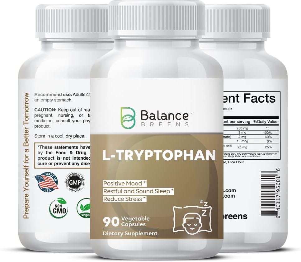 L-Tryptophan 250mg, 90 Veg Capsules - Restful Sleep & Relaxation için Tamam