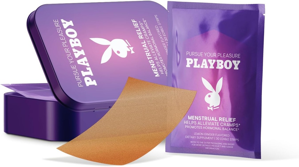 AVID Playboy - Menstrual Relief PMS Oral Strips (30 Edible Strips) PMS Cramp Relief & Hormonal Balance Strips for Women - Lemon Ginger Flavored Multi-Benefit PMS Kadınlar için Tamam
