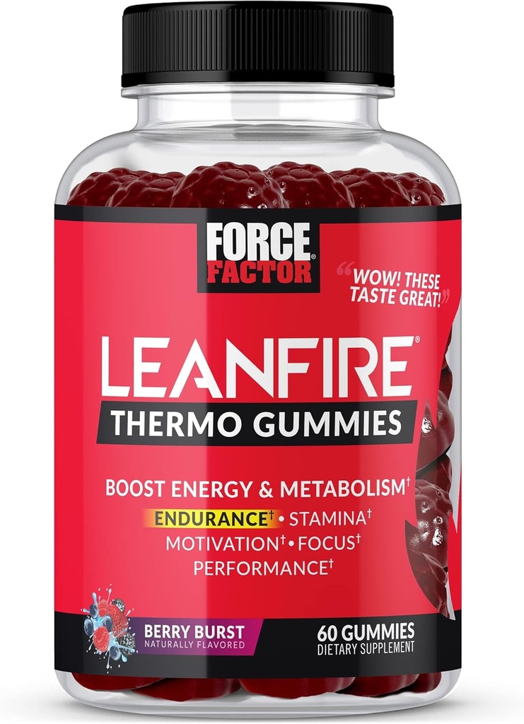 Force Factor LeanFire Thermo Gummies με B12 Βιταμίνες, καφεΐνη, & Πράσινο Coffee Bean, Boost Energy, Μεταβολισμός, Αντοχή, Stamina, κίνητρο, εστίαση, & απόδοση, προ προπόνηση Gummies, 60 Gummies