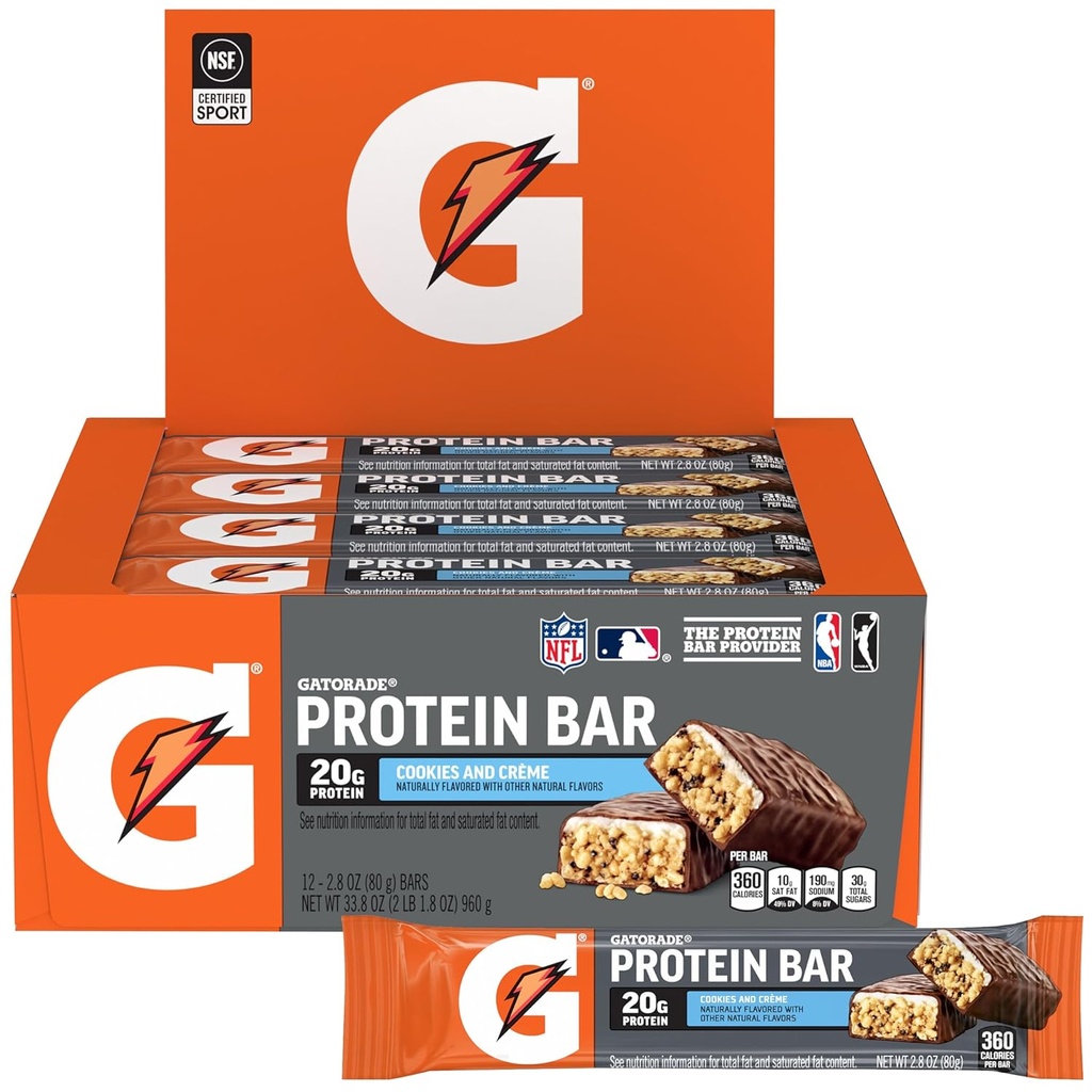 Gatorade Whey Protein Bars, Kurabiyeler ve Crème, 2.8 oz barlar (kırda 12, 20g protein)