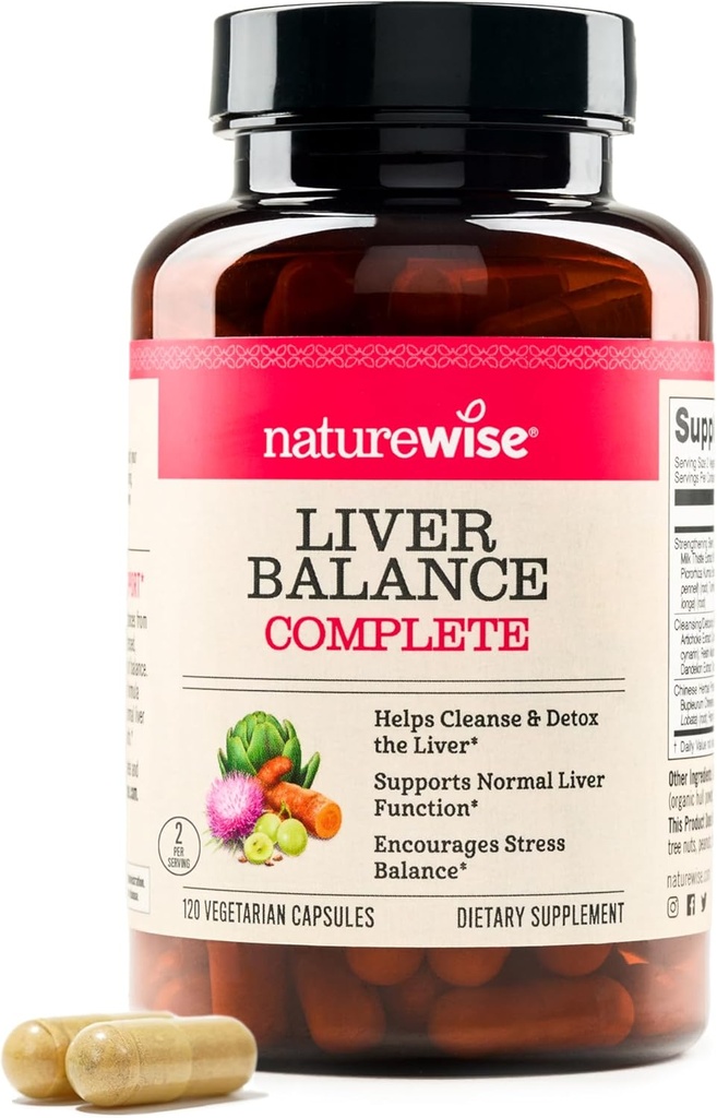 NatureWise Liver Balance Detox Supplement - Triple Tamir Formula with Milk Thistle, Dandelion, Turmeric, Artichoke, Reishi Mushroom & Kudzu, - Vegan - 120 Capsules[60-Day Supply]