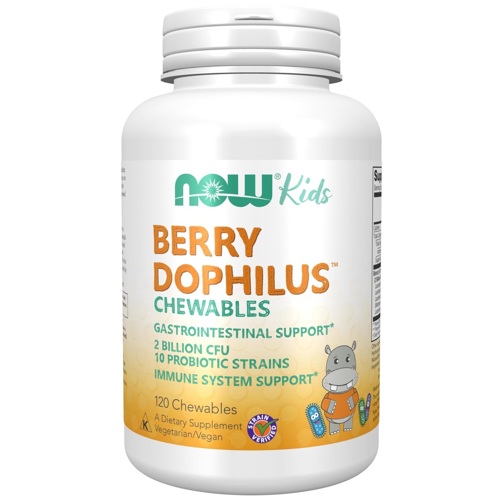 Şimdi Gıdalar Tamamlar, BerryDofiliusTM 2 Milyar, 10 Probiyotik Strains, Xylitol Sweetized, Strain TY, 120 Chewables, paketleme değişebilir