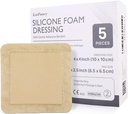 LotFancy Silikon Köpük Giyinme, 4"x 4" (2.5)x2.5" Pad), 5 Kont, steril Sınırlı Yapıştırıcı Yara Giyme, Bed Sores, Leg Ulcers Yara Bakımı Bandage, Highly Absorbent, Su geçirmez