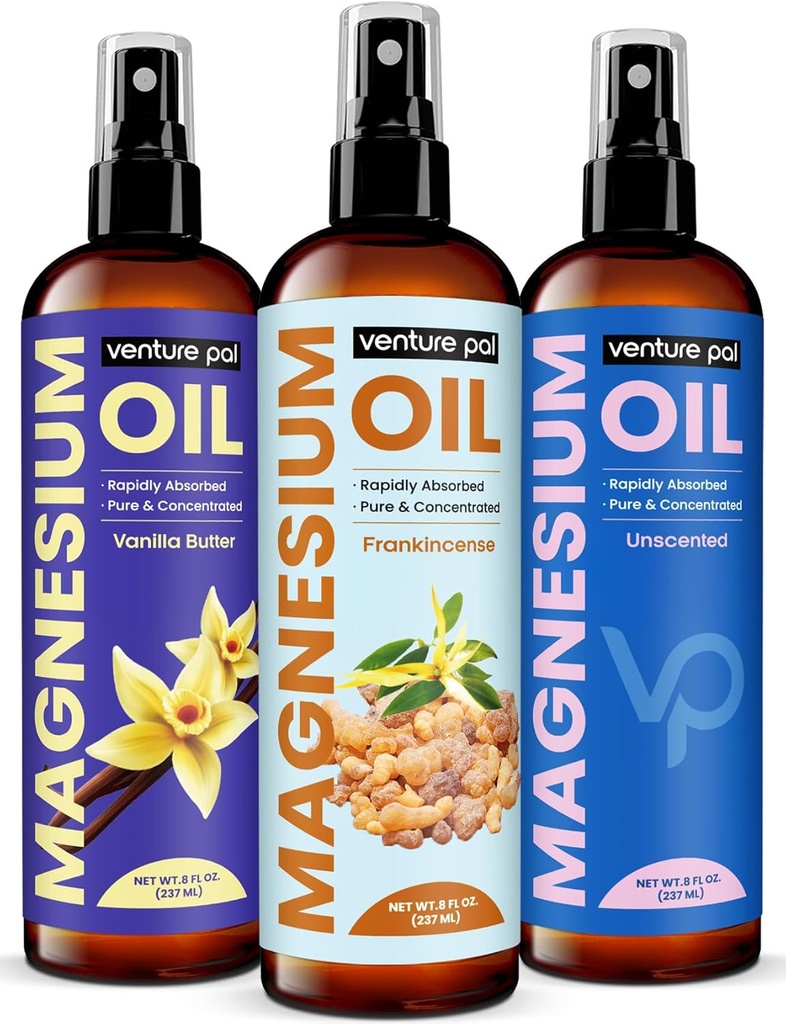 Venture Pal 100% Pure Magnezyum Oil Spray with Frankincense, Hızlı Aborpsiyon, Less Sting, Ultra-Soothing for Sleep & Muscle Relaxation, Seven (Big 8 oz) Mineralss