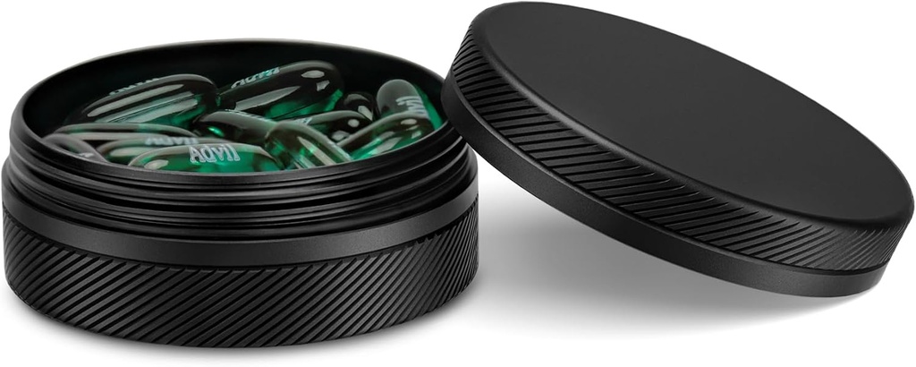 Küçük Pill Case, Dayanıklı Metal Pill Box, Seyahat ve Günlük kullanım için klima ve su ısıtıcısı, Pocket için Portatif Vitamin Sahibi, Purse - Black