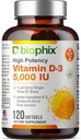 D3 5000 IU Softgels 120 Kont (12506) - Ekstra Virgin Zeytinyağı A-GMO Soy Free For Men and Women - Vit 3D Supplement Supports Güçlü Bones & Immune Health