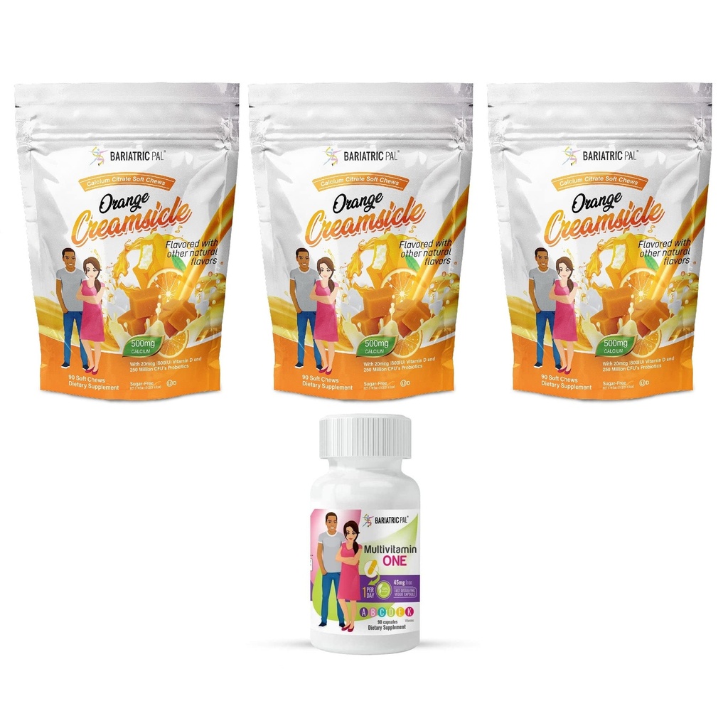 BariatrikPal 90 günlük Bariatrik Vitamini (Günde BİR 1 Vitamini) 45 mg Demir ve Kalsiyum Citrate Soft Chews 500 mg Probiyotiks - Orange Creamsicle) ile Capsule