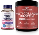 Prebiyotiks ile 100 Milyar CFU'lar için tüm miktar Wellness Probiyotikleri, Digestive Enzymes + Multi Collagen Protein Toz Hidrolyzed (Type I II III V X) Sche