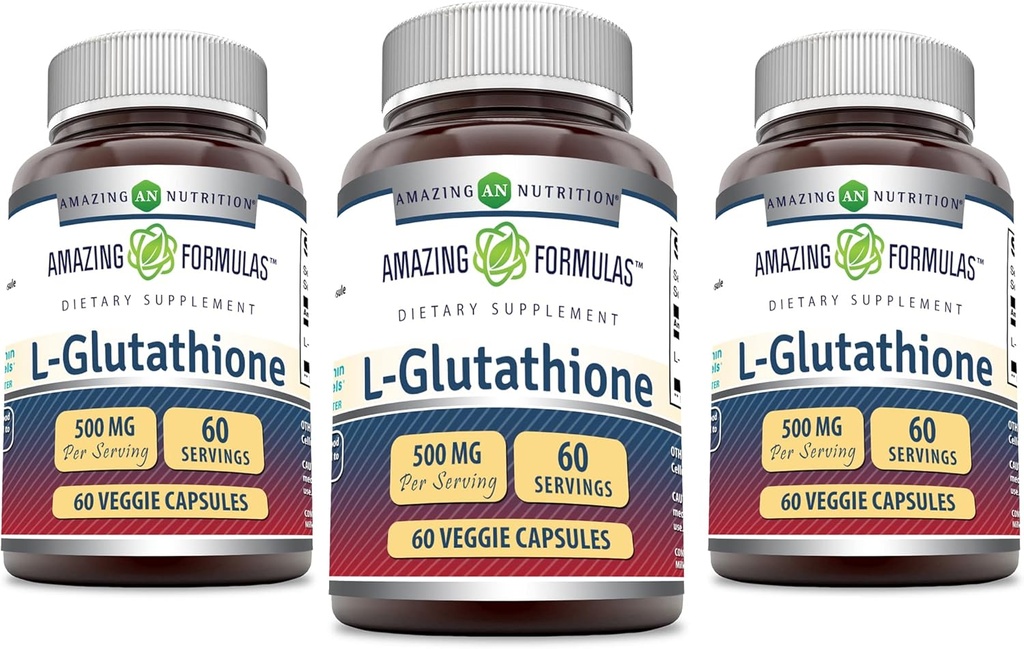 Amazing Formulas L-Glutathione Supplement | 500 Mg Per | 60 Veggie Capsules | Non-GMO | Gluten Free | ABD'de Yapıldı | (Brook of 3)