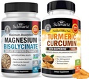 Turmeric Curcumin with Black Pepper Extract 1500 mg Kompleksi (1 Ay Supply) Plus High Abors Magnezyum Bisglycinate Capsules (1 Ay Supply)