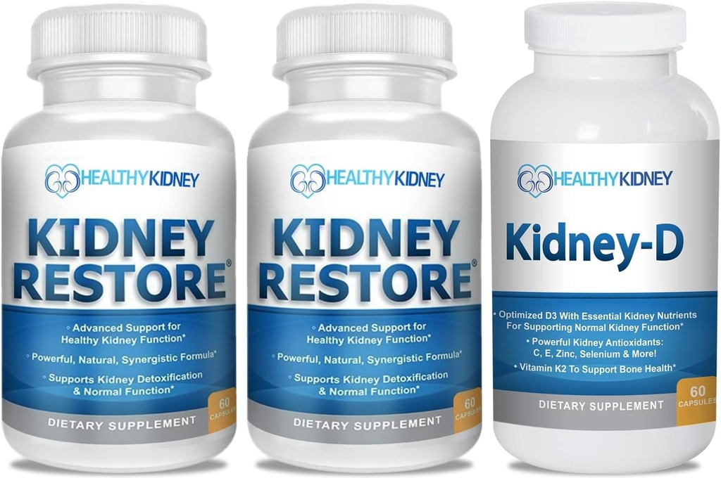 Kidney Cleanse and Kidney Health Supplement to Support Normal Kidney Function 60 caps, 2 Pack + Kidney-D Kidney Supplement. Kidney Desteği için D Vitamind 60 kapak