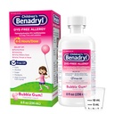 Benadryl Çocuk Dye-Free Alerji Yardımı Sıvı, Çocuklar için Alerjik Tıp, 12.5 mg Diphenhydramine HCl Antihistamin, Relieves Runny Nose & Sneezing, Paraben-Free, Gum Flavor, 8 fl.