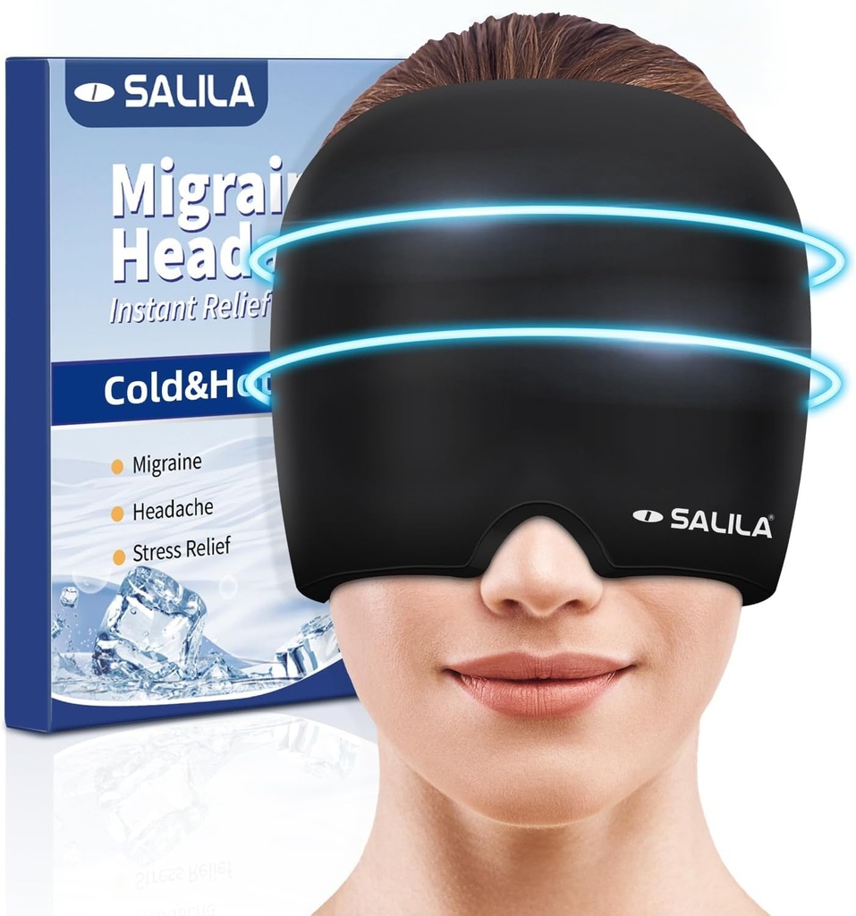 SALILA Migraine Relief Cap - Gelişmiş Soğutma Gel Buz Paketi, Odorless Headache Hat, Bir Boyut Tüm, Soğuk ve Sıcak Terapi Sinus, Gerilme, Stres Yardımı - Anında Baş Ağrısı