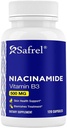 Safrel Niacinamid 500 mg (Vitamin B3) - 120 Capsules - Skin Health & Blemish Support - Non-GMO, Gluten-Free - Flush-Free Formula - Erkekler ve Kadın Sağlığı için