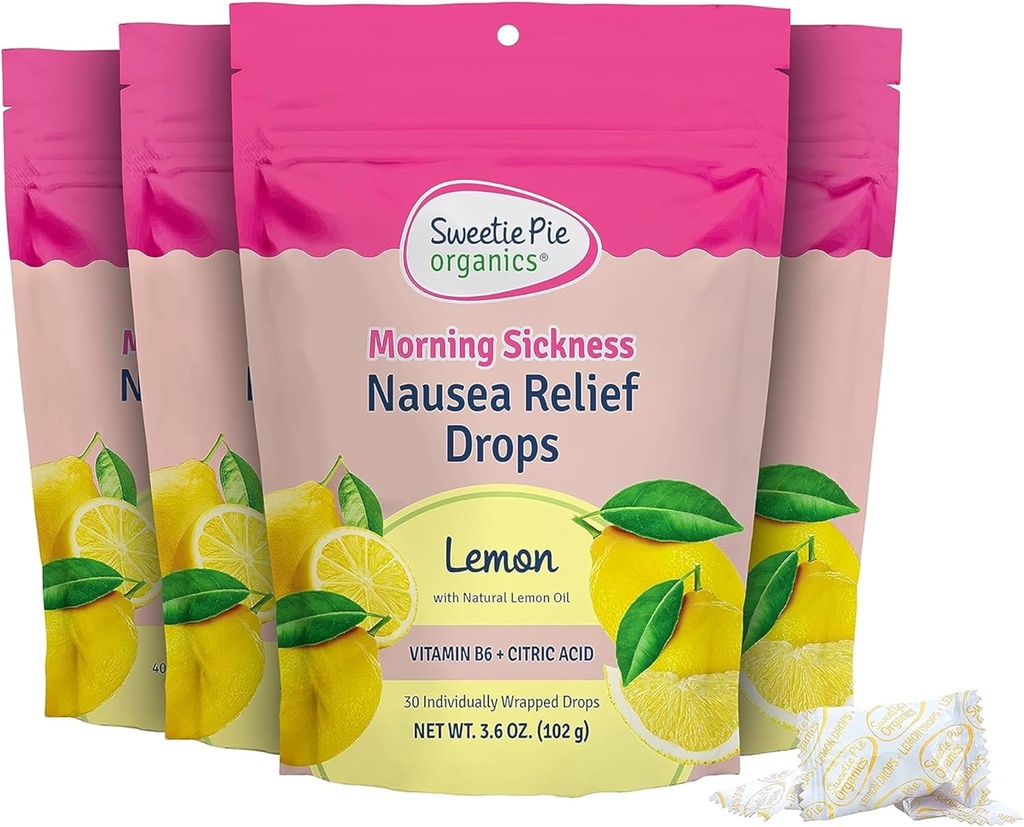 Sweetie Pie Organiks Hamile Nausea Relief Drops, Soothe First Trimester Morning Hastaness, Lemon Flavor, 30 Count, 4 Pack