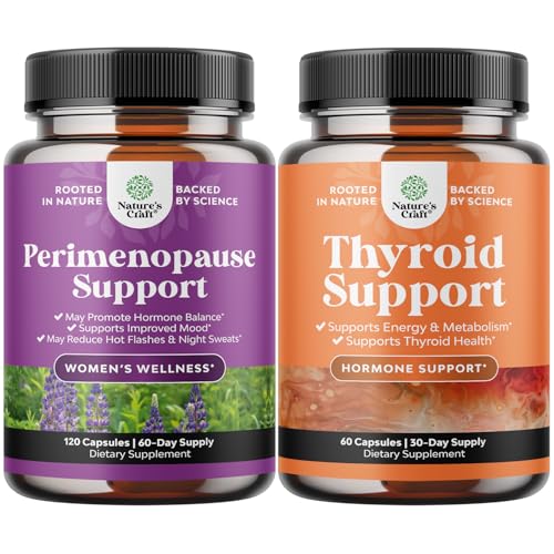 Bundle of Perimenopause Supplement with Maca Root Vitex Berry & Black Cohosh for Hot Flashes Night Sweats Hormone Balance & Mood and Thyroid Support with L Tyrosine Bladderwrack Selenium & Ashwagandha