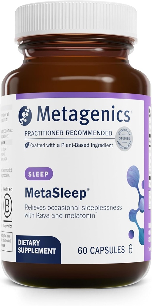 Μεταγονική - MetaSleep - Μελατονίνη διπλής φάσης με συμπλήρωμα ύπνου Kava - 60 κάψουλες (πακέτο του 1)