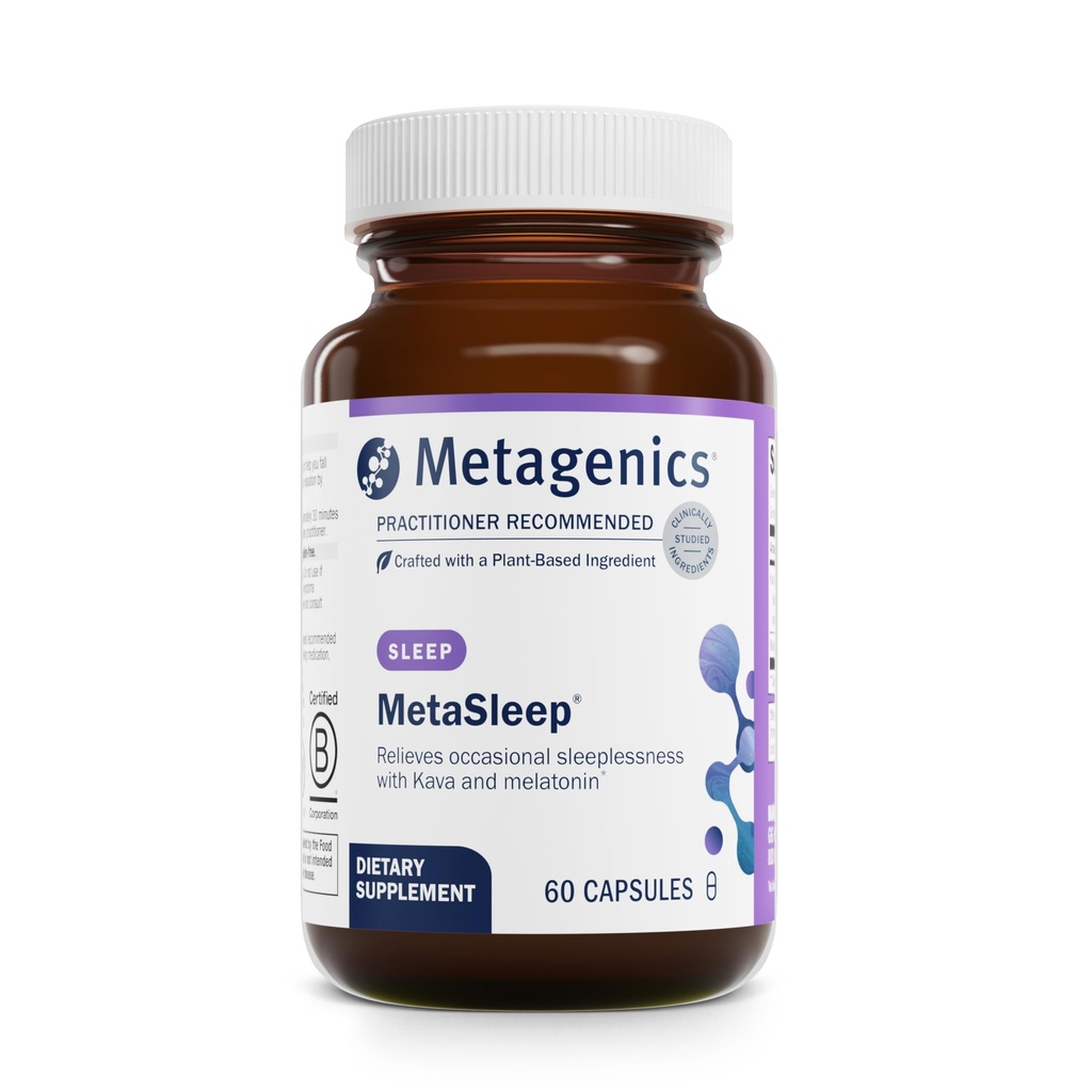 Μεταγονική - MetaSleep - Μελατονίνη διπλής φάσης με συμπλήρωμα ύπνου Kava - 60 κάψουλες (πακέτο του 1)