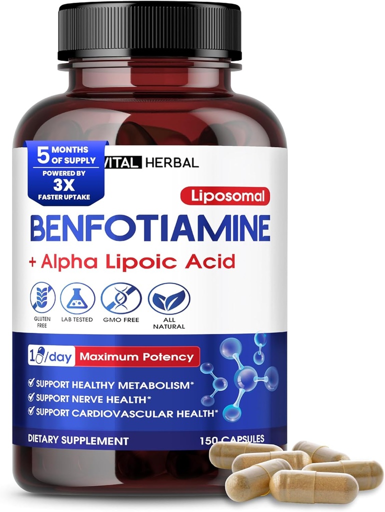 VITAL HERBAL Λιποσωμική Μπενφοτιαμίνη με Alpha Lipoic Acid - Μέγιστη ισχύς- Υποστήριξη Υγιής Μεταβολισμός - Κατασκευάζεται στις ΗΠΑ