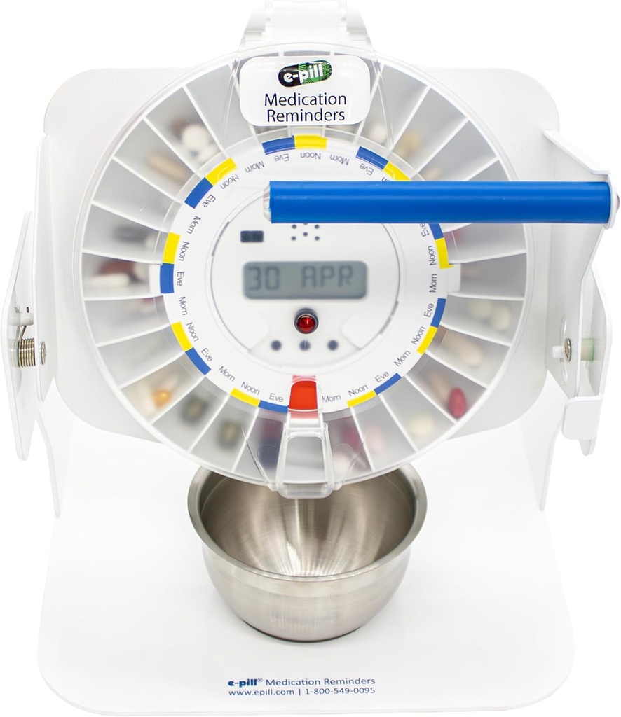 e-Pill MedTime Station – Locked Automatic Pill Dispenser with Tipper Base, 6 Alarm Settings – Transparent Clear Cover