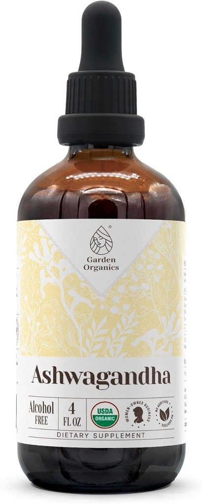 Ashwagandha USDA Organic Alcohol-Free Extract | Dietary Supplement, High-Potency Tincture | Natural Certified Organic Ashwagandha (Withania Somnifera) Dried Root (4 oz)
