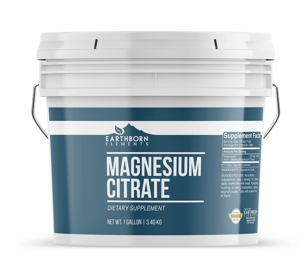Γήινα στοιχεία Μαγνήσιο Κιτρικό 1 Gallon Bucket, στοματικό συμπλήρωμα, χωρίς πρόσθετα ή πληρωτικά