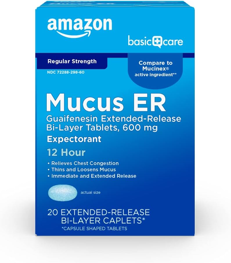 Temel Bakım Guaifenesin Cough ve Mucus Relief Extended-Release Tabletleri, 600 mg, 12 Saat Bekleyen, 20 Kont