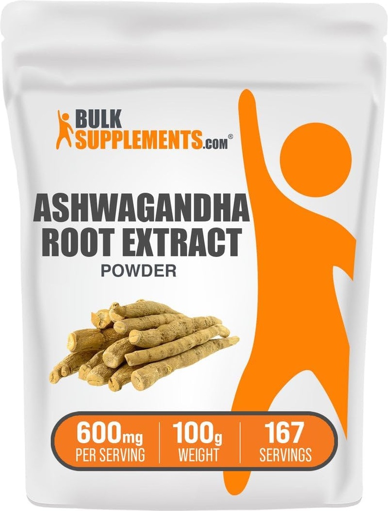 BulkSupplements.com Ashwagandha Root Extract Powder - Ashwagandha συμπλήρωμα, συμπλήρωμα βοτάνων - Vegan & Gluten Free, 600mg ανά υπηρεσία, 100g (3.5 oz) (πακέτο του 1)