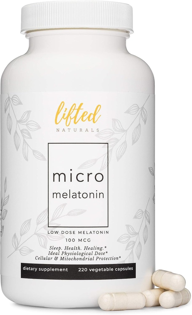 Lifted Naturals Micro Melatonin Οικογενειακό μέγεθος - Μελατονίνη για γρήγορο & καλύτερο ύπνο, εύκολο να καταπιούν 220 κάψουλες λαχανικών με χαμηλή δόση μελατονίνη, μη-GMO, γρήγορη διάλυση μελατονίνης 100 mcg
