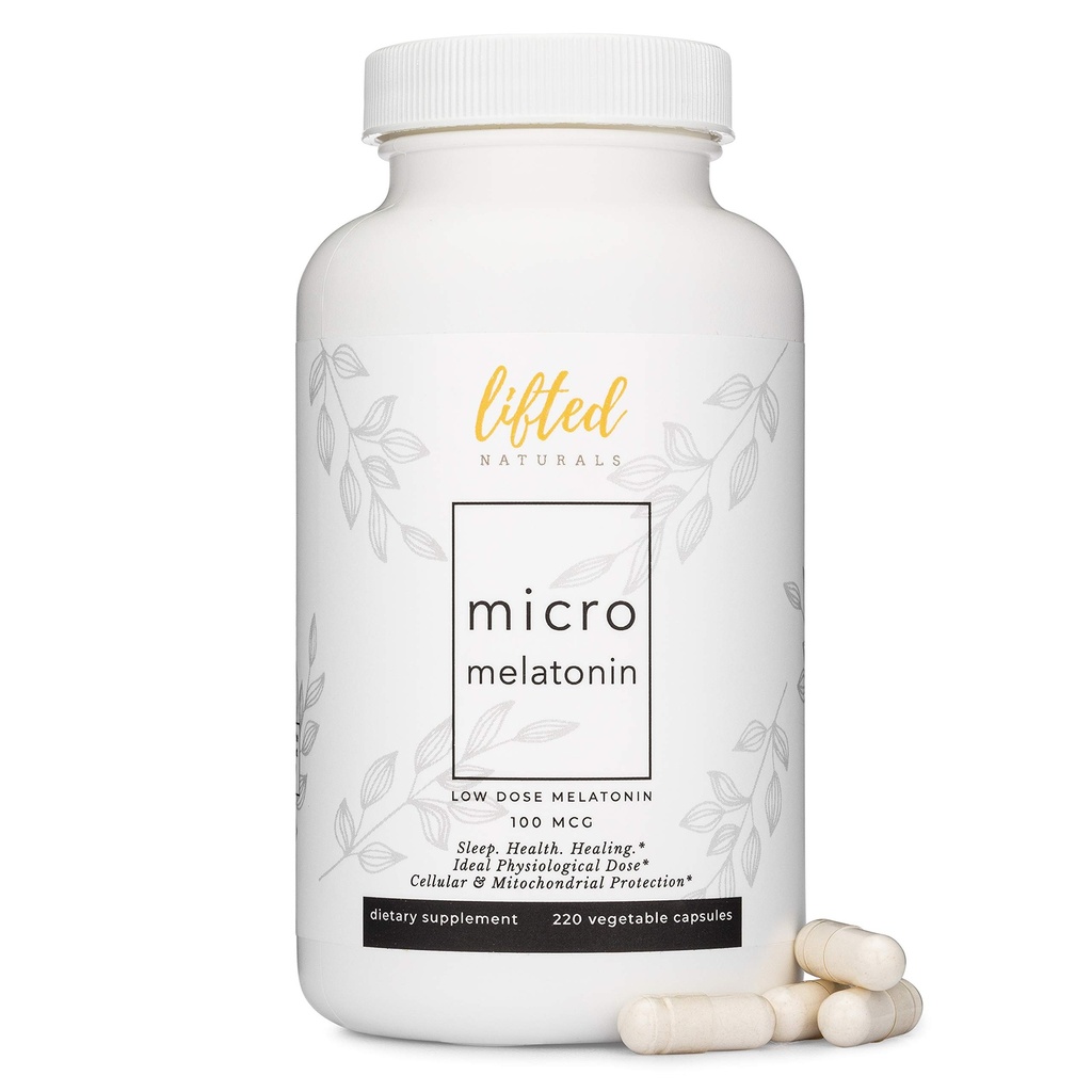 Lifted Naturals Micro Melatonin Family Size - Melatonin for Fast & Better Sleep, Easy to Swallow 220 Vegetable Capsules with Low Dose Melatonin, Non-GMO, Fast Dissolve Melatonin 100 mcg