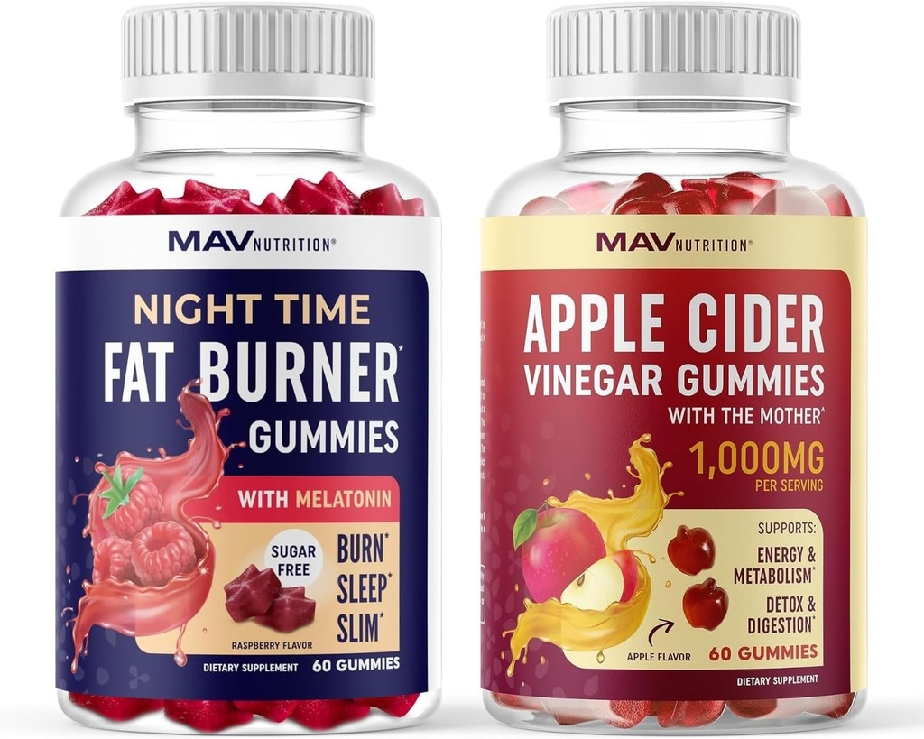 MAV NUTRITION Night Time Fat Burner Gummies ve Apple Cider Vinegar Gummies | Nighttime, Metabolism Boost & Kilo Management Gummy Sche | 30 Her Şeye Hizmet Ediyor